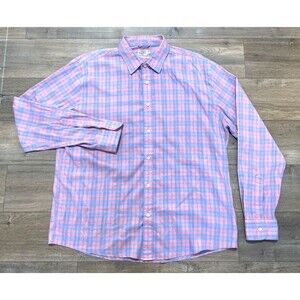 Faherty Mens XLarge Pink Gray Plaid Cotton Button Up Long Sleeve Stretch Shirt